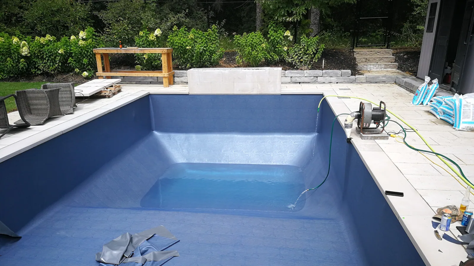 Drained pool ready for a replacement liner